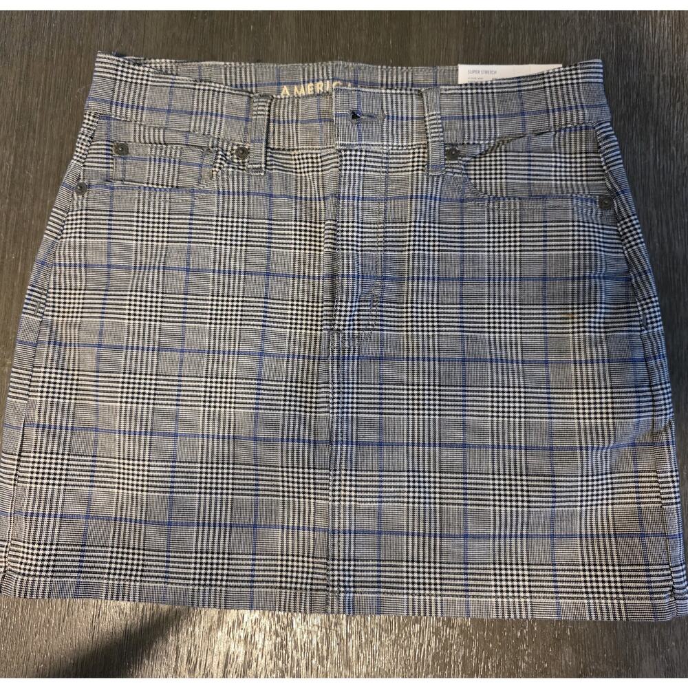 American Eagle Women's Skirt Size 2 Hi-Rise Mini Gray Plaid Stretch preppy fall
